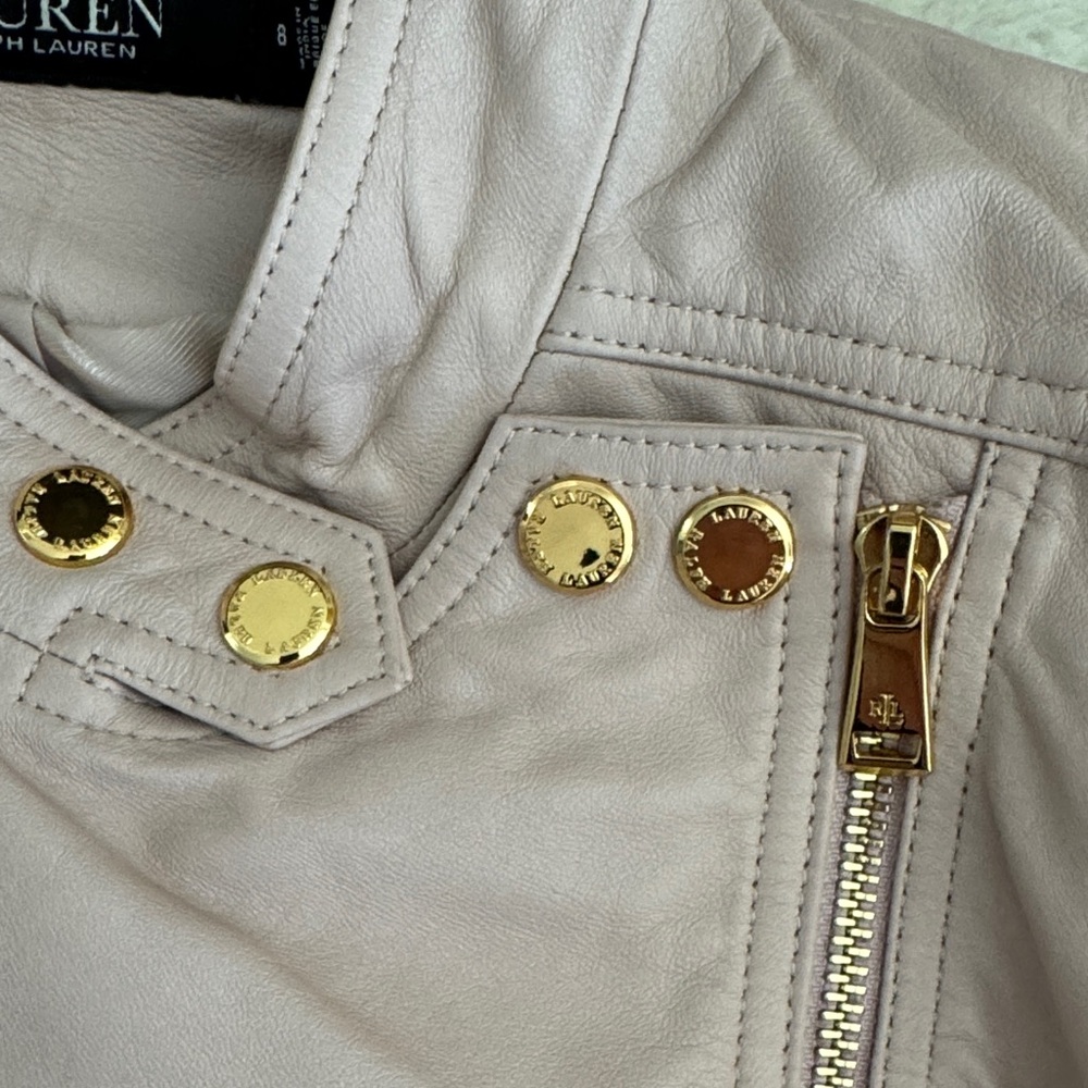 Polo By Ralph Lauren Blush Leather Jacket With Gold Details View 4